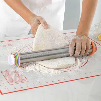 Rouleau à pâtisserie réglable avec 4 anneaux d'épaisseur (2 / 3 / 6 / 10 mm) - 55 cm acier inoxydable, passe au lave-vaisselle | THICKROLL