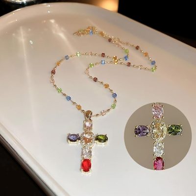 Colliers croix en strass colorés (2 pcs/ensemble) | GLIMCROSS
